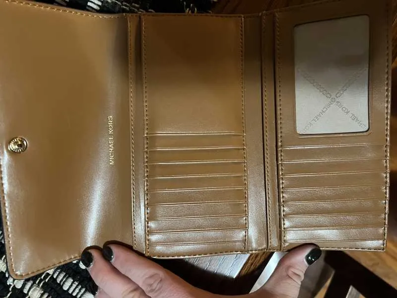 Large Logo and Leather Tri-Fold Wallet