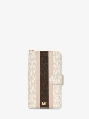 Logo Stripe Wristlet Folio Case For iPhone XR