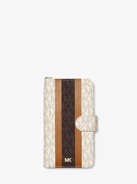 Logo Stripe Wristlet Folio Case For iPhone XR