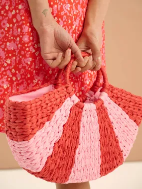 Lottie Stripe Paper Straw Bag in Red