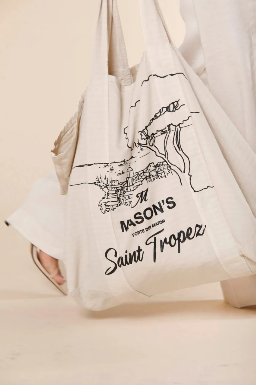 Mason’s bag borsa unisex in cotone tinta unita con stampa Saint Tropez ①