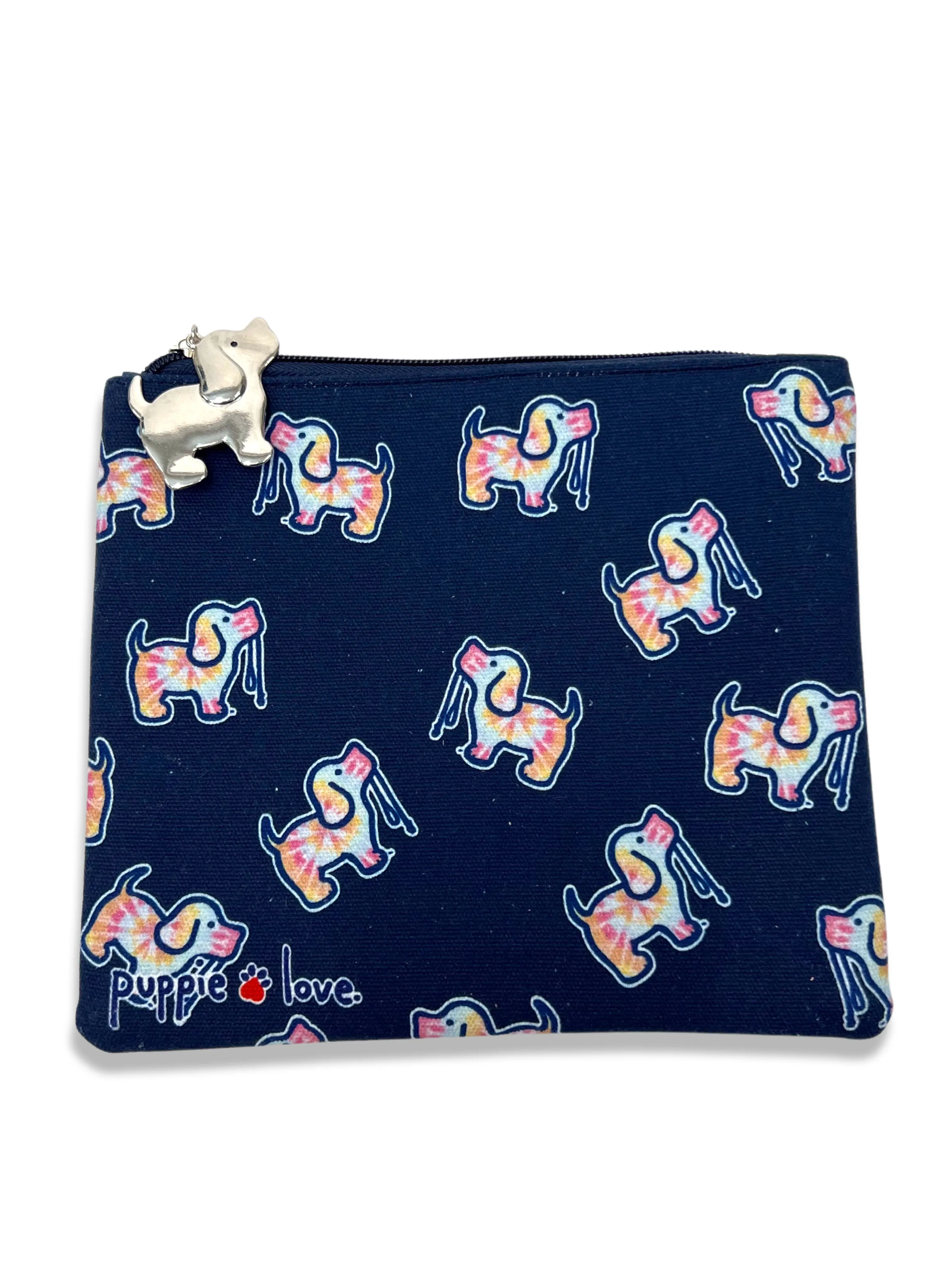 NAVY TIE DYE PUP ZIPPER POUCH