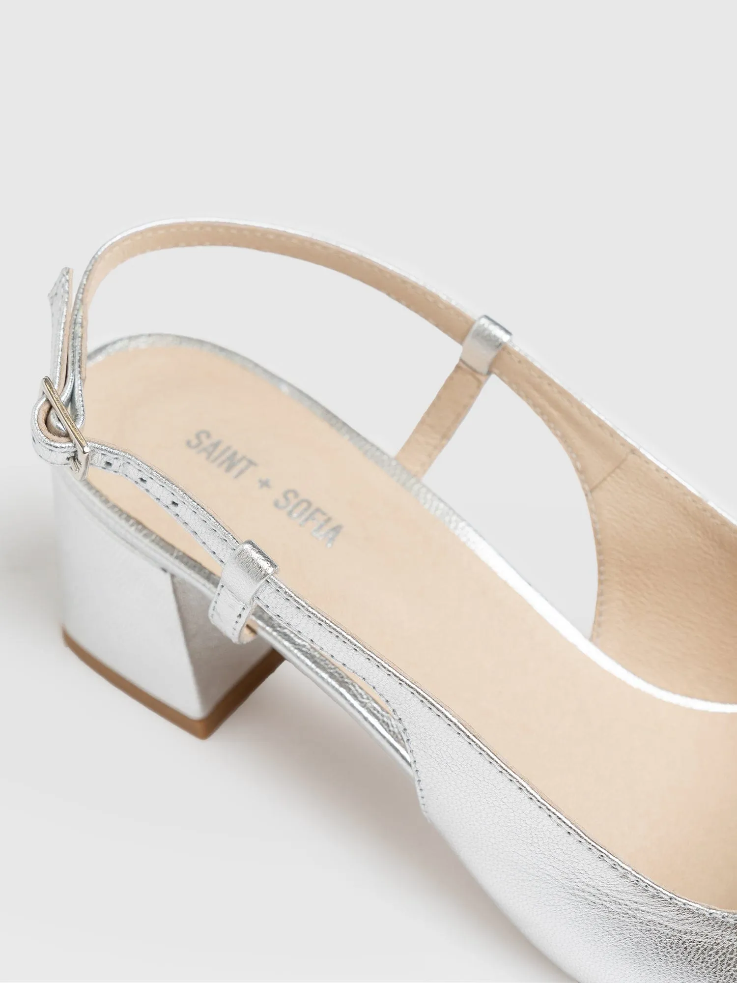 Odette Block Heel Sling Back - Silver