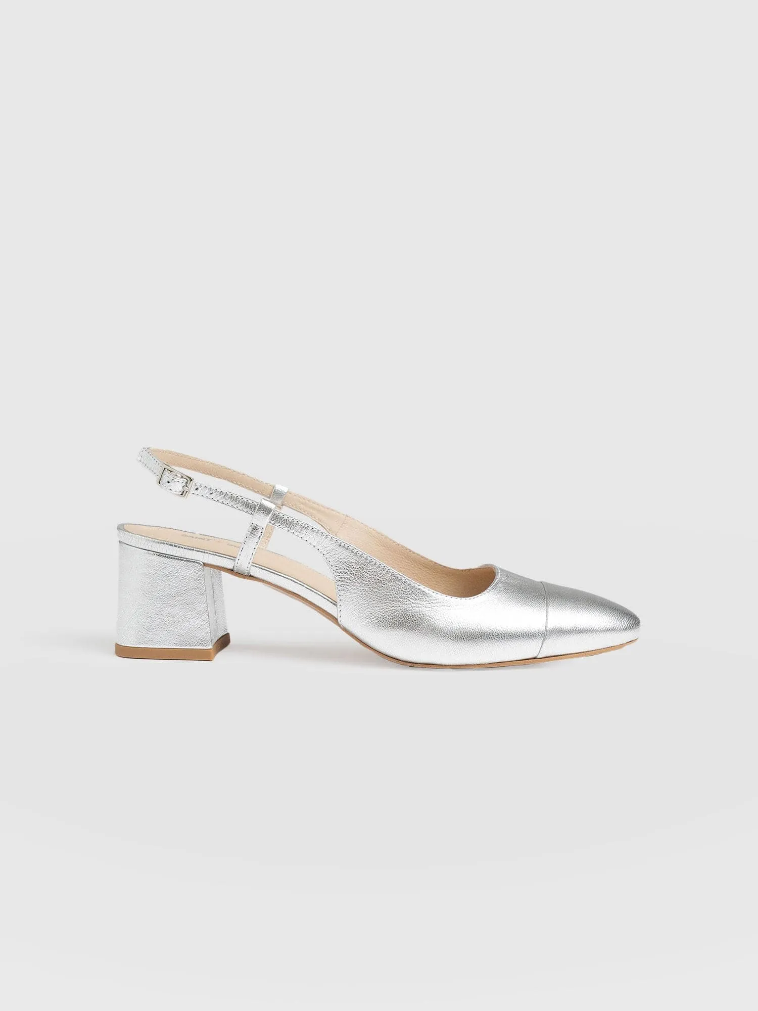 Odette Block Heel Sling Back - Silver