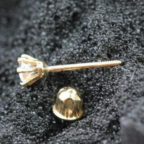 Pair of 14Kt. Yellow Gold Clear Round CZ Earring with Screw Back