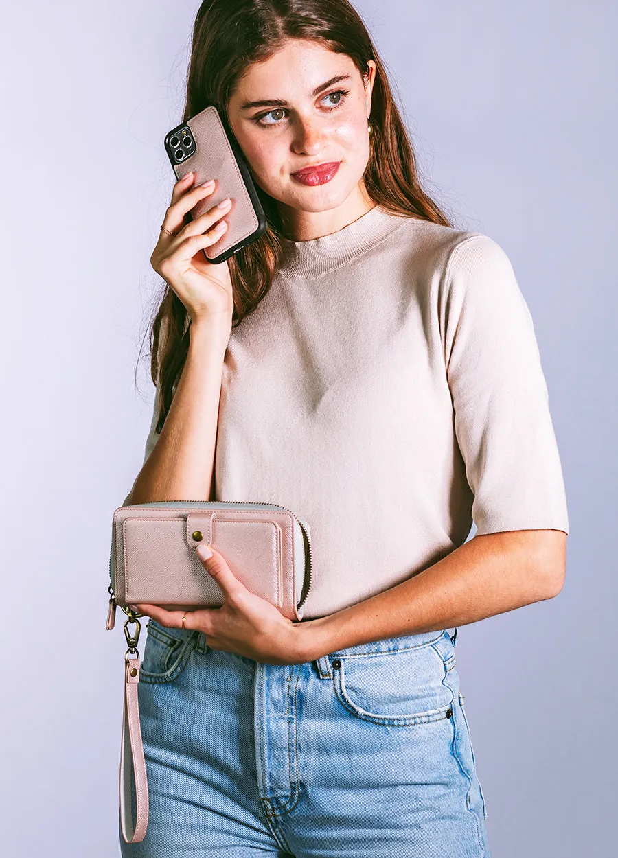 The Luxe Ultimate Wristlet Phone Case in Pearl Pink