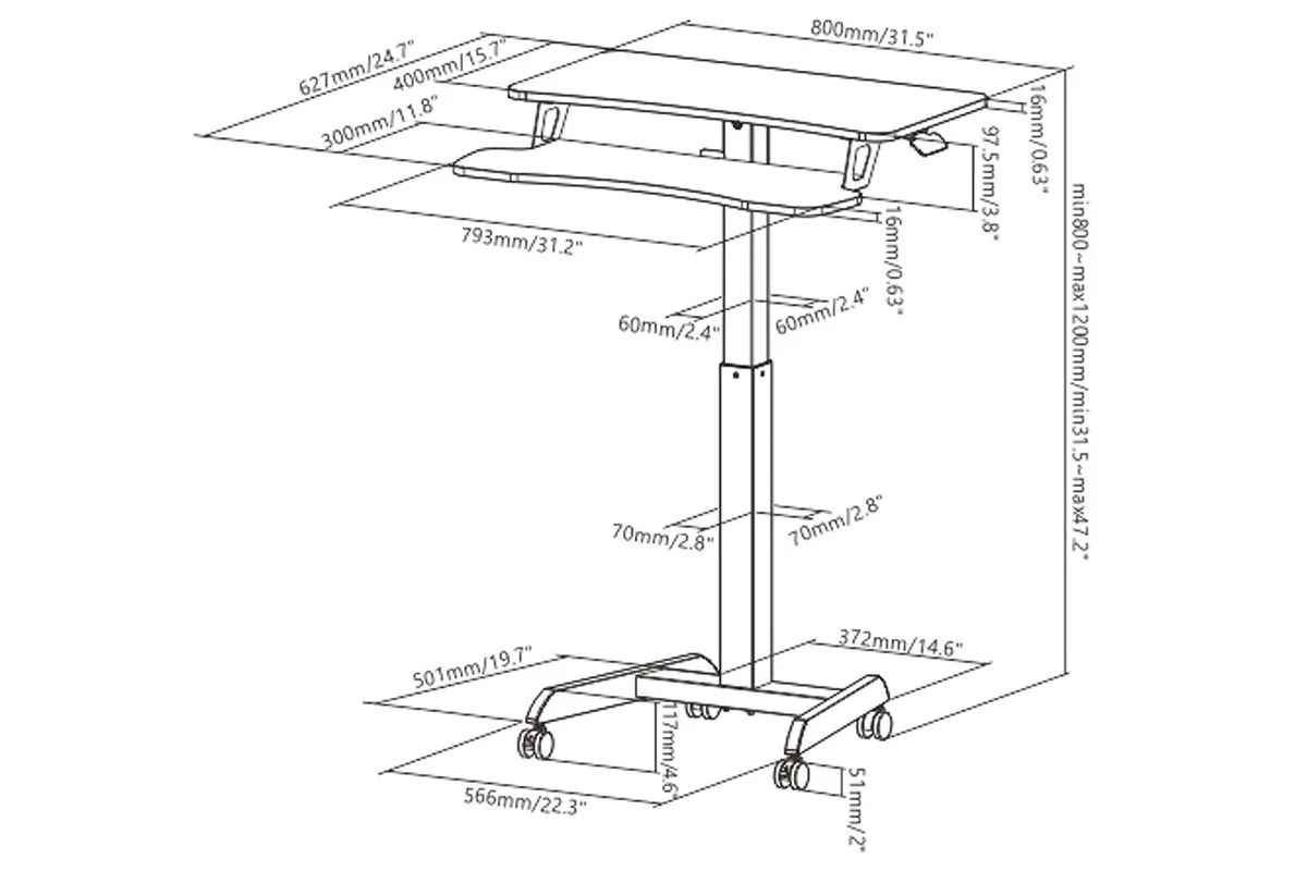 Two Tier Mobile Workstation Desk with Pneumatic Height Adjustment