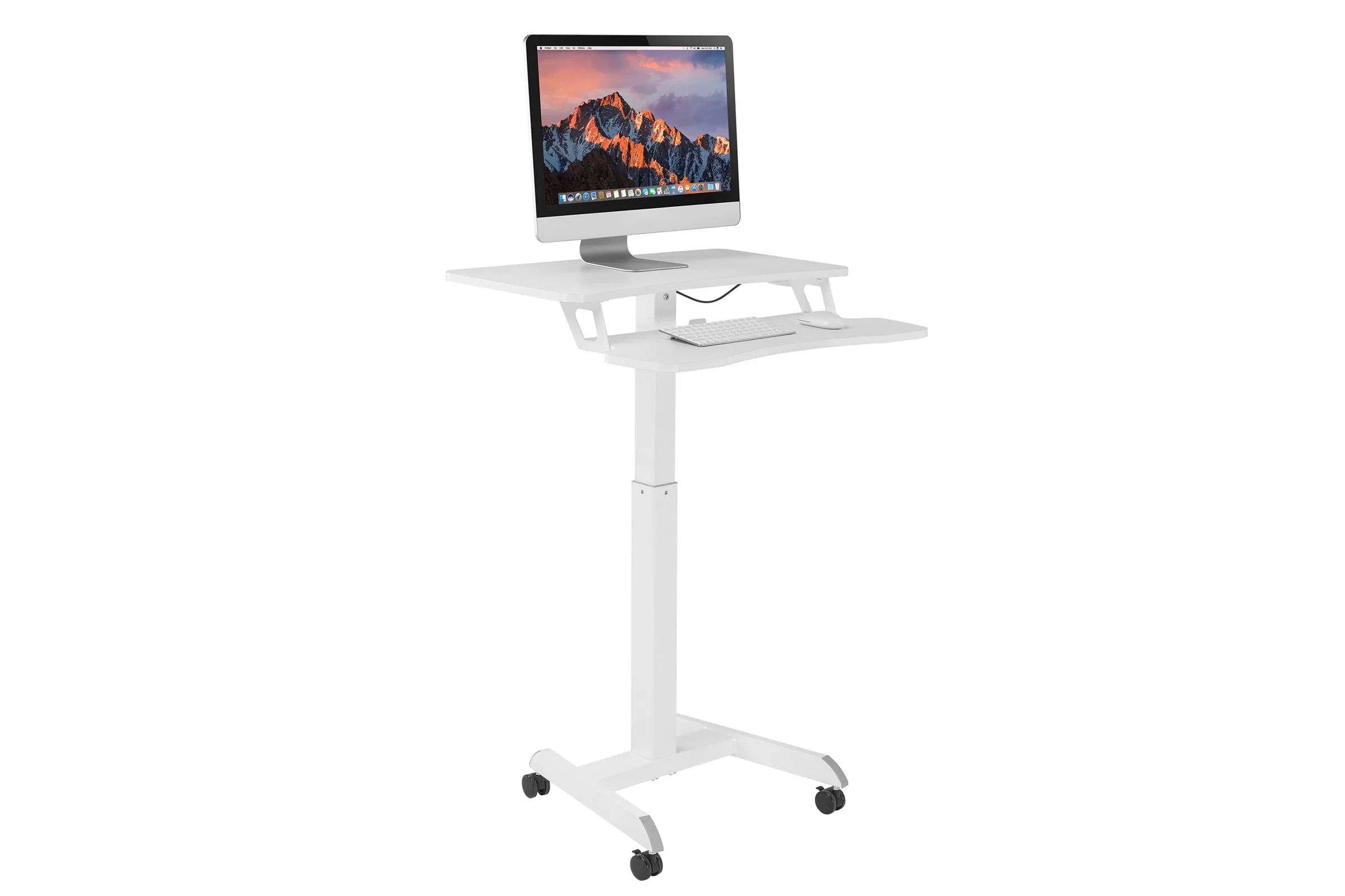 Two Tier Mobile Workstation Desk with Pneumatic Height Adjustment