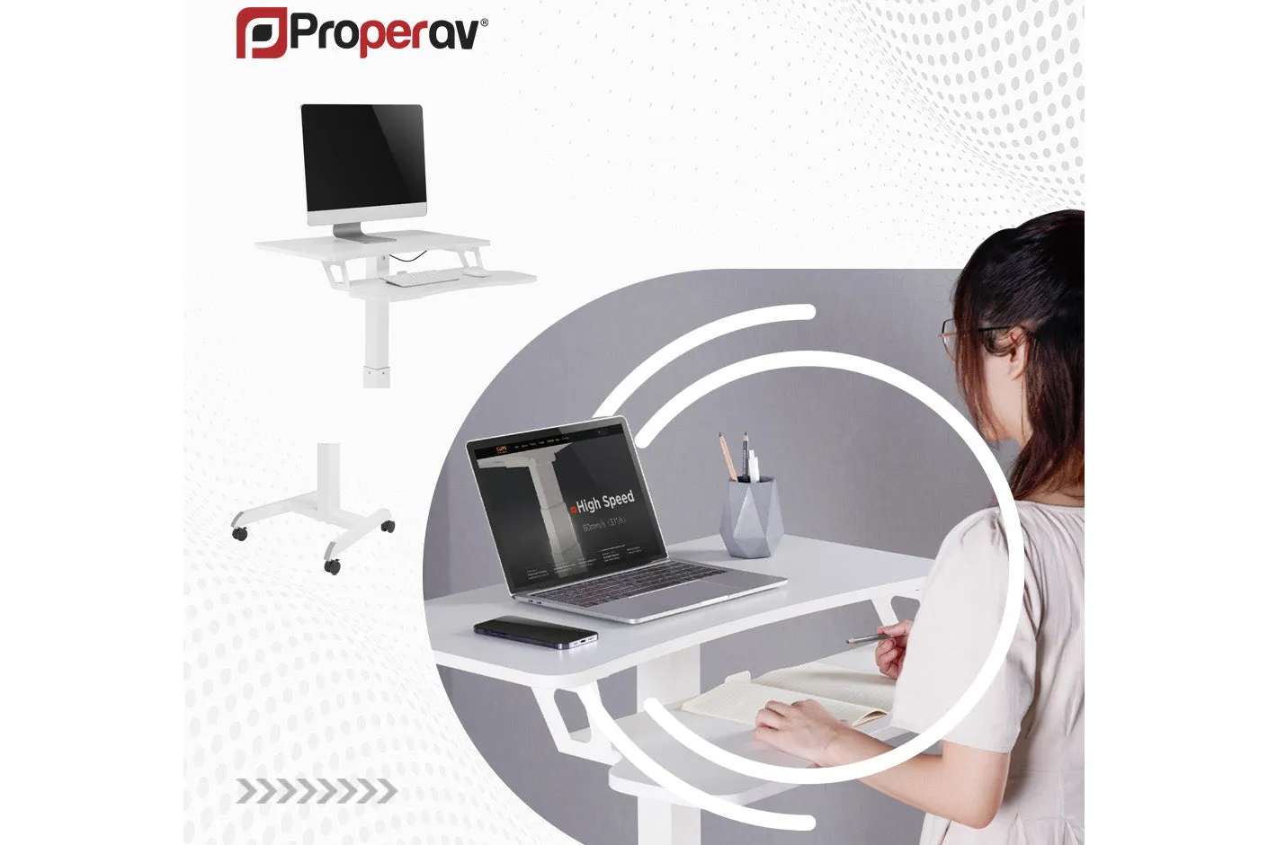 Two Tier Mobile Workstation Desk with Pneumatic Height Adjustment