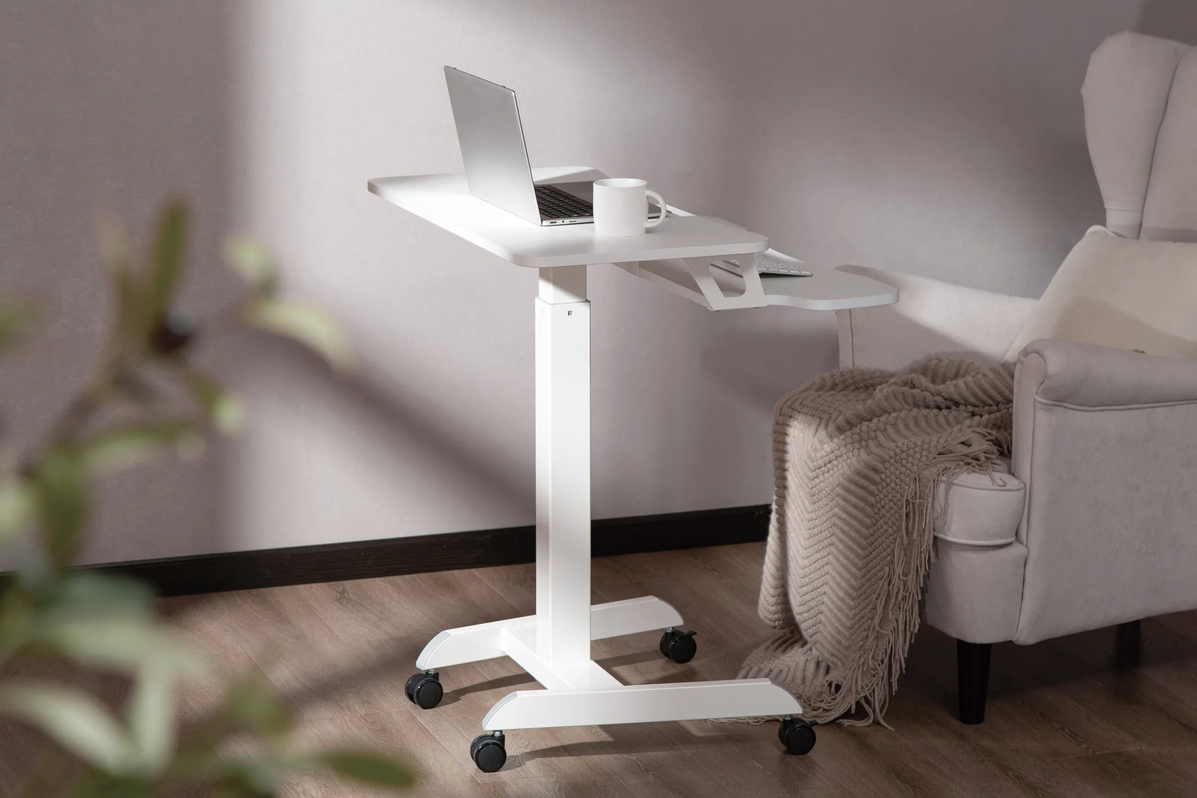 Two Tier Mobile Workstation Desk with Pneumatic Height Adjustment